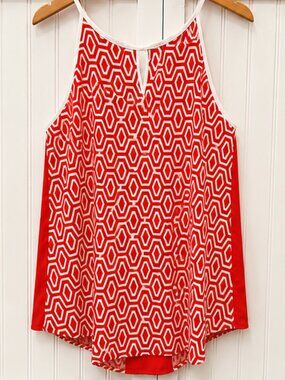 Ro & De Red White Geometric Sleeveless Halter Blouse Size Large